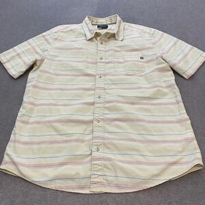 Marmot Shirt Mens Large Yellow Stripe Short Sleeve Button Front Organic Cotton